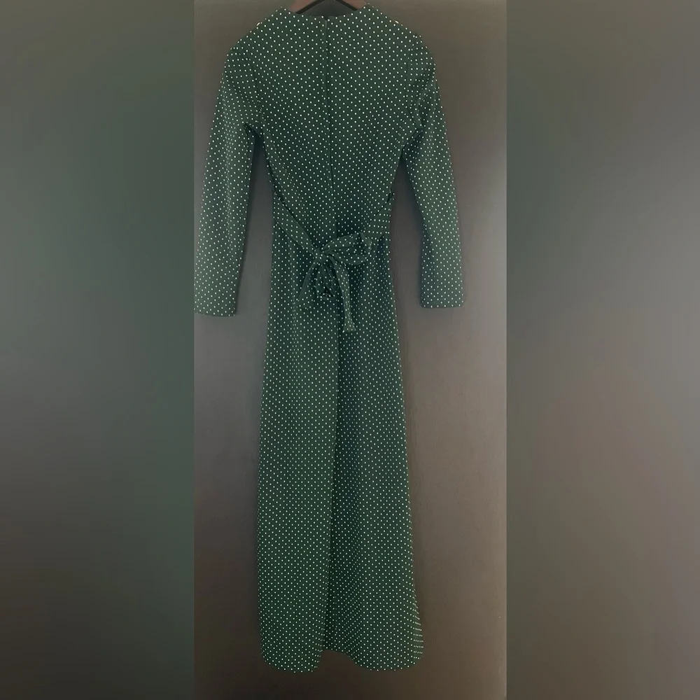 Vintage 70s Bib Front Tie Back Prairie Long Sleeve Maxi Dress - Picture 8 of 14